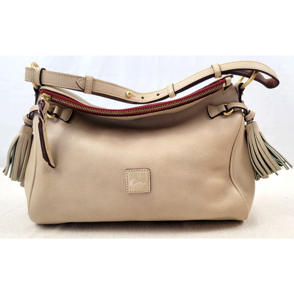 Dooney & Bourke Florentine Leather Tassel Shoulder Bag Natural Tan Hobo Purse - Picture 1 of 13